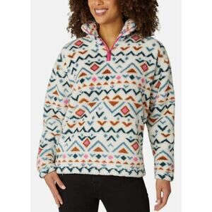 Eddie Bauer Womens Midweight Plush Quarter Zip Fleece Pullover Vanilla Aztec XL